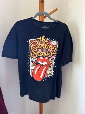 the Rolling Stones Black T-Shirt with Red Tongue Graphic